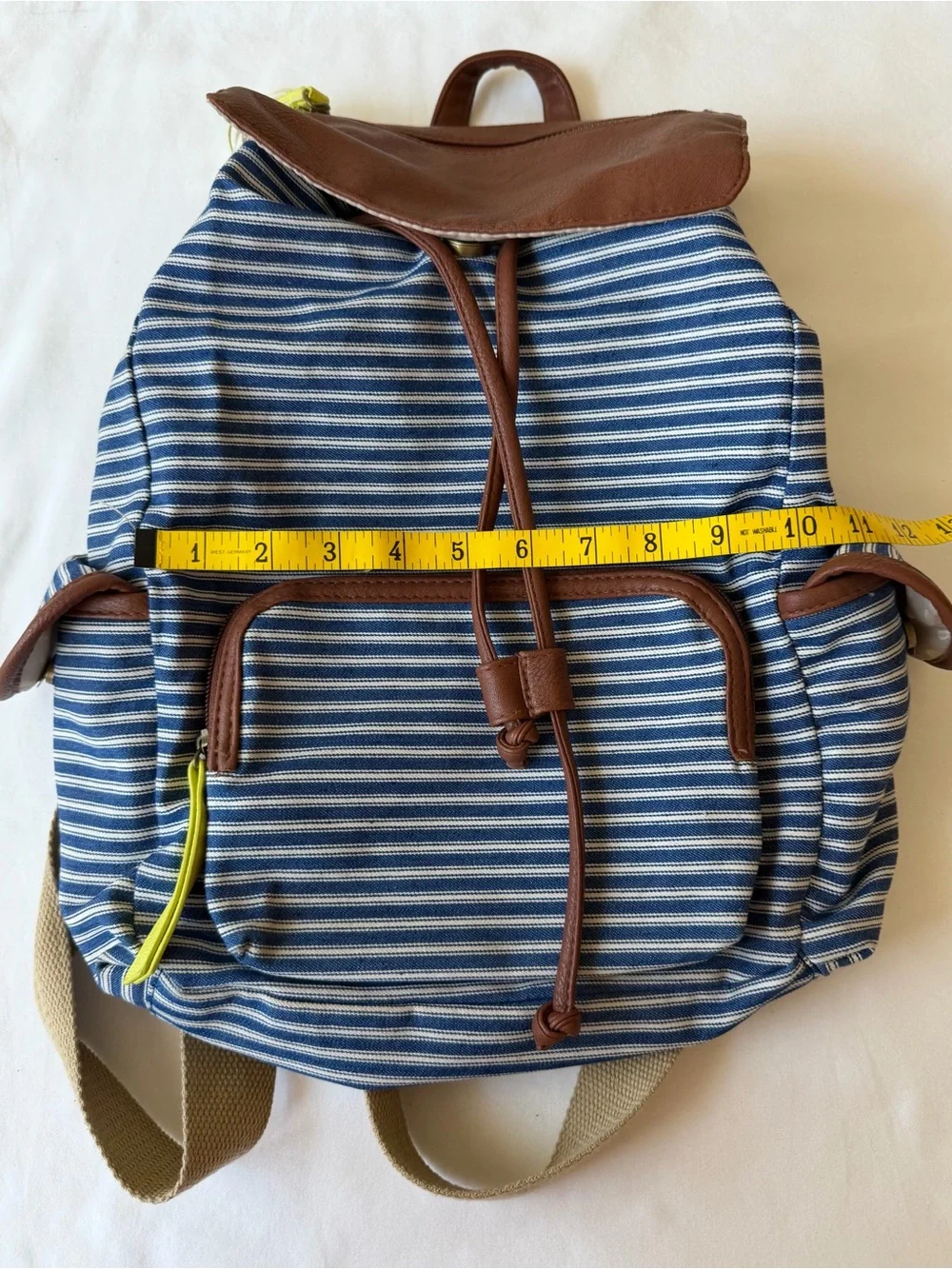 Madden Girl Blue & White Striped Canvas Backpack w/ Faux Leather Trim